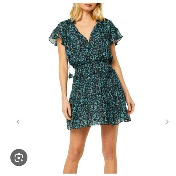 Misa Los Angeles Dresses & Skirts - Misa Women's Designer Teal Shimmer Black Lyra Mini Dress Medium